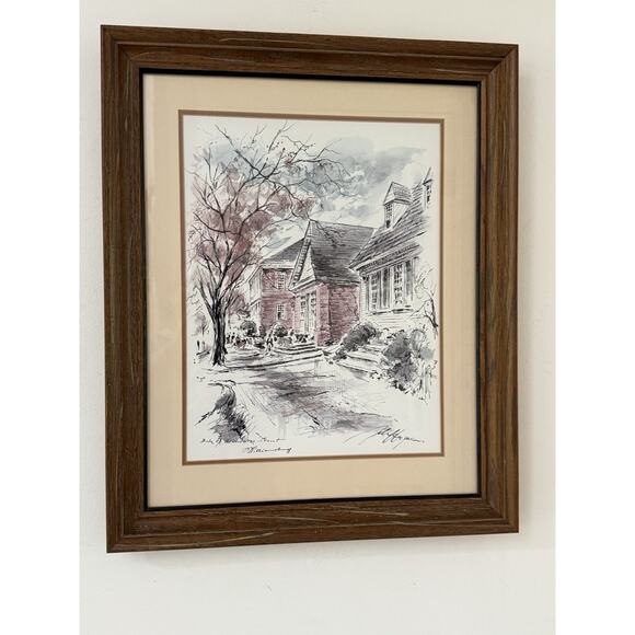 James Haymson Williamsburg Watercolor Print Govenor’s Palace Wood Frame Colonial - Picture 1 of 10